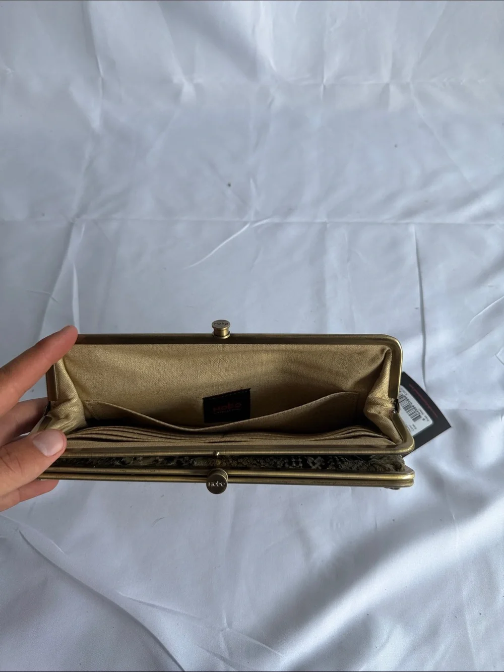 HOBO Tango Snakeskin-Print Clutch in Black, Tan, Cream
